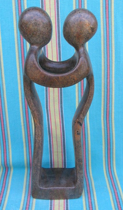 Shona Black Serpentine "Hugging Loving Couple" Sculpture